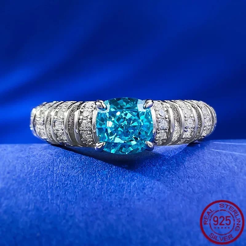 Nuovo anello con diamante ad alto contenuto di carbonio in argento puro S925 intarsiato con 6 * 6 Paraiba, gioielli da matrimonio di lusso leggero in stile europeo e americano