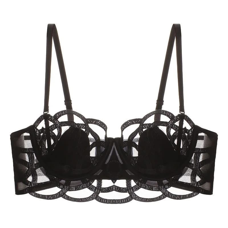 Women's Sexy Underwear Bra Female Hollow Out Thin Cotton Rabbit Ear Cup Soft Breathable Gathering Lace Large-sized Bra Everyday
