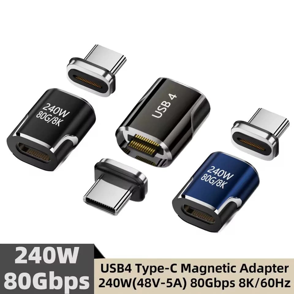 Professional PD 240W USB-C Magnetic Adapter 80Gbps 8K 60HZ Type C Converter Fast Charging Female to Male USB4.0 Adapter Laptop