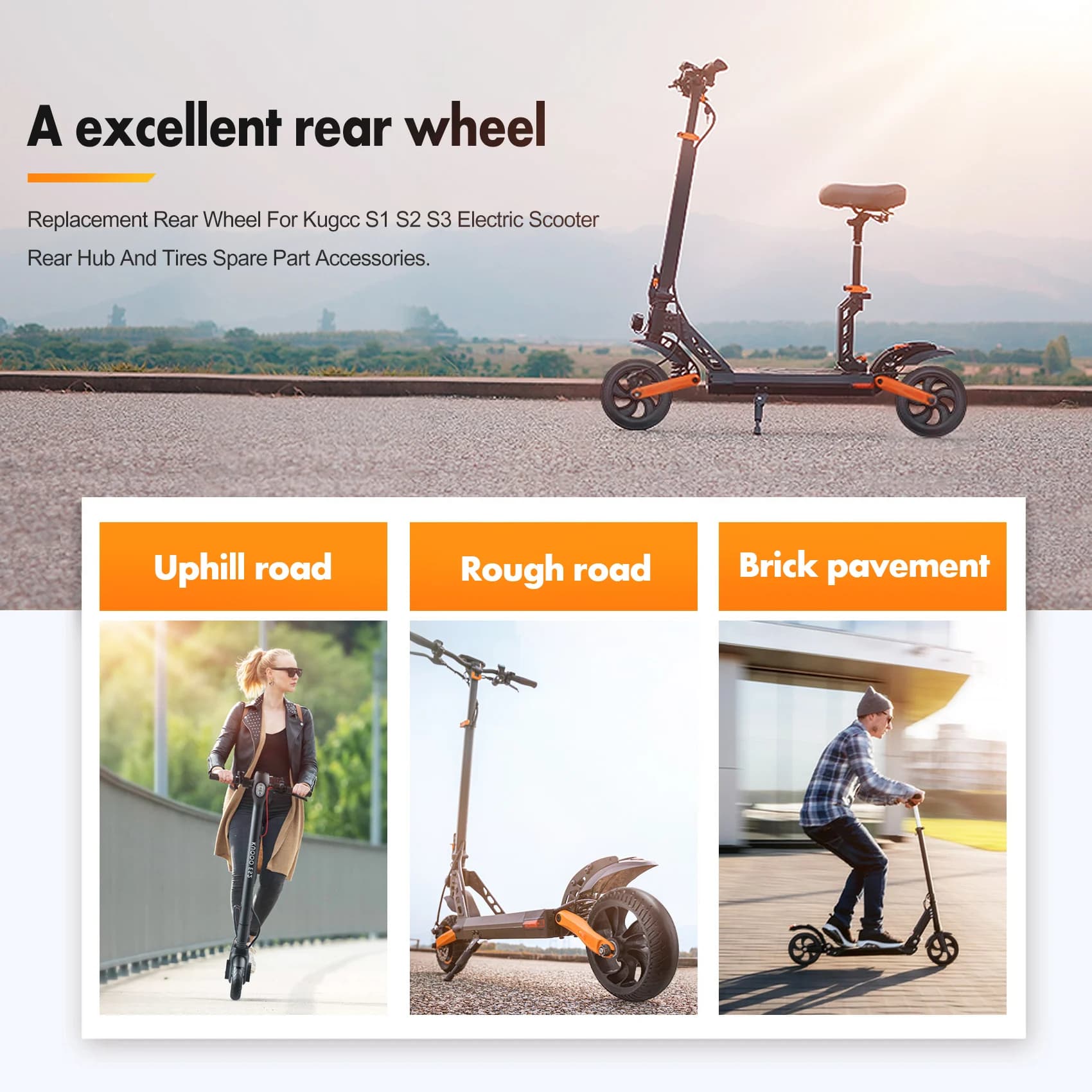 【Supernew】Replacement Rear Wheel For Kugoo S1 S2 S3 Electric Scooter Rear Hub And Tires Spare Part Accessories