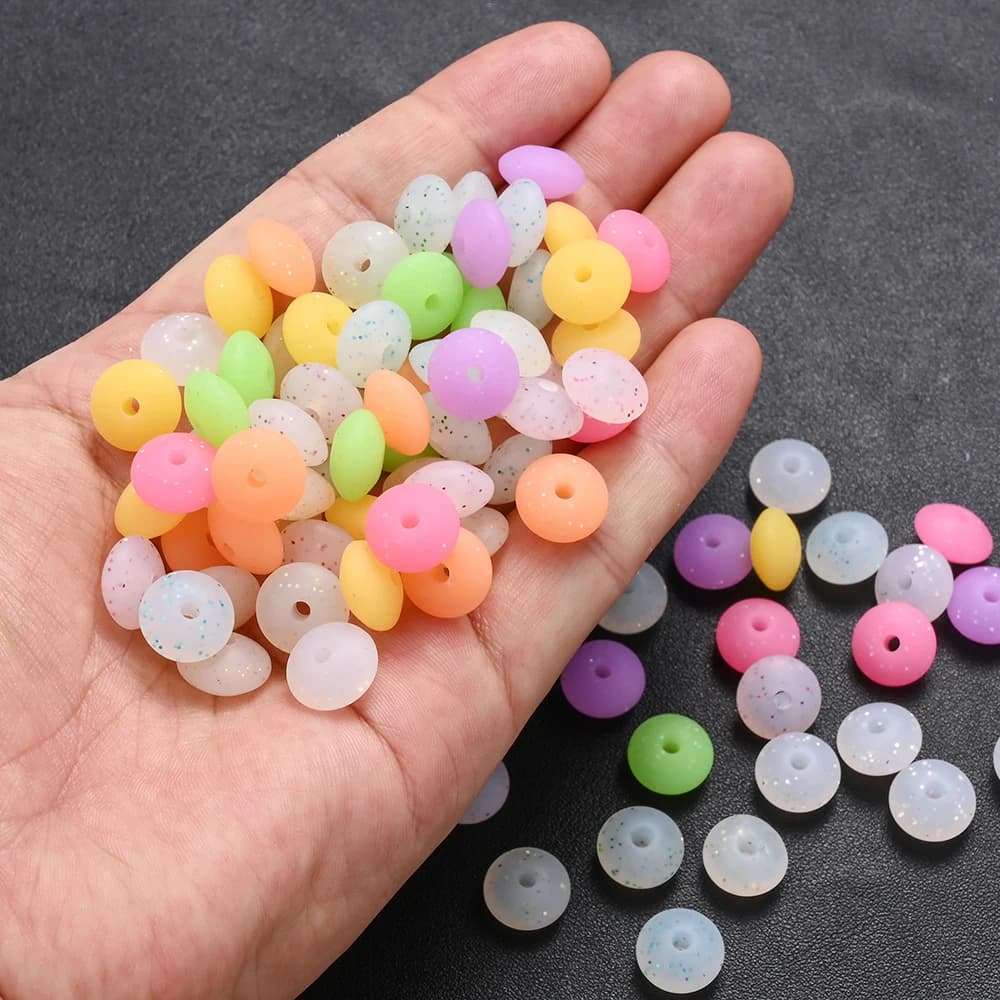 50 pezzi di perline di abbaco in silicone lenticchie distanziatrici luminose multi-colore opzionale con glitter fini collana fai da te braccialetto portachiavi