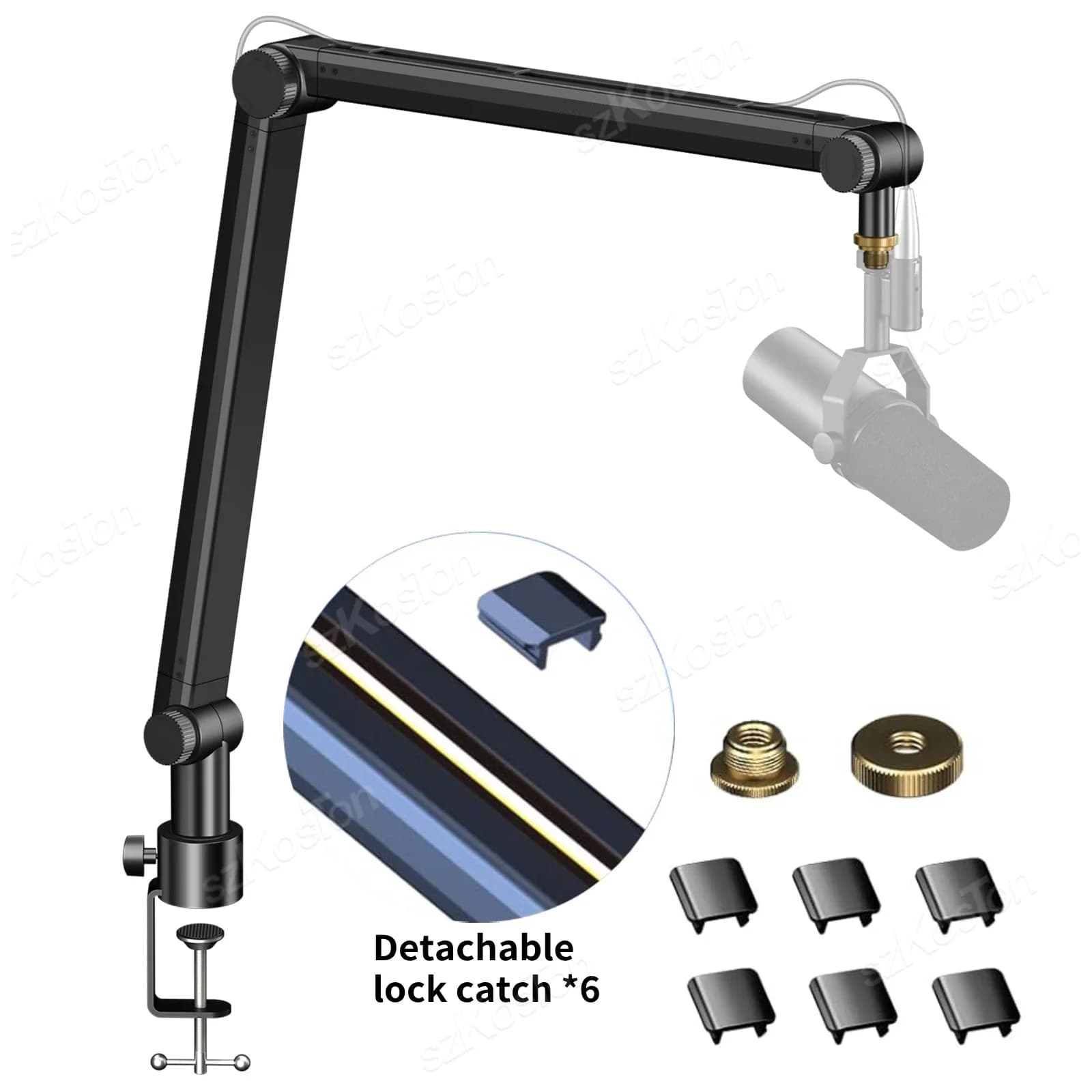 Braccio per microfono Supporto per microfono regolabile Gestione dei cavi Studio di registrazione professionale per Shure SM7B MV7 AM8 K688 Mic