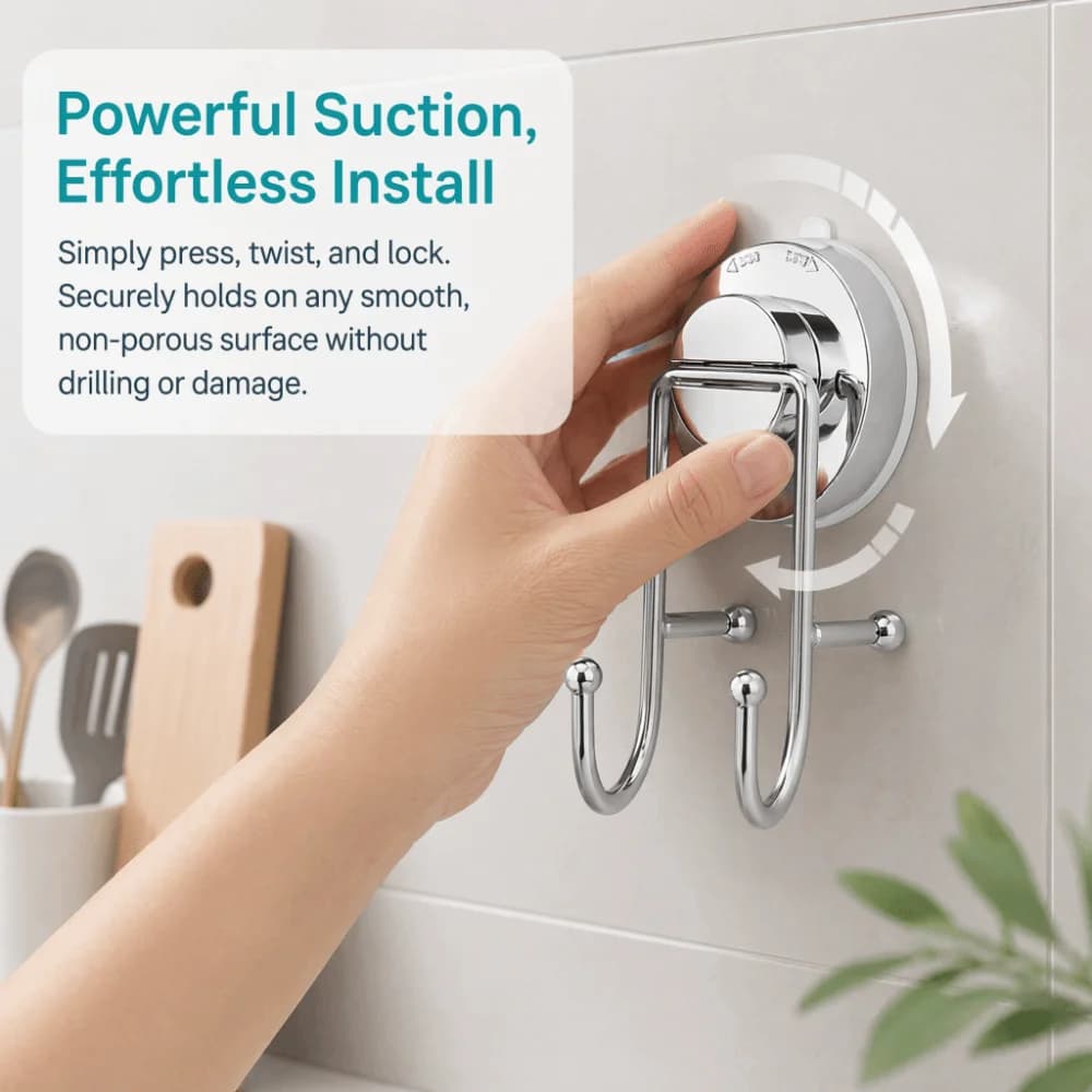 Stainless Steel Suction Cup Hooks No Drill Design ABS Material Wall Hooks Strong Suction Seamless Vacuum Suction Hooks