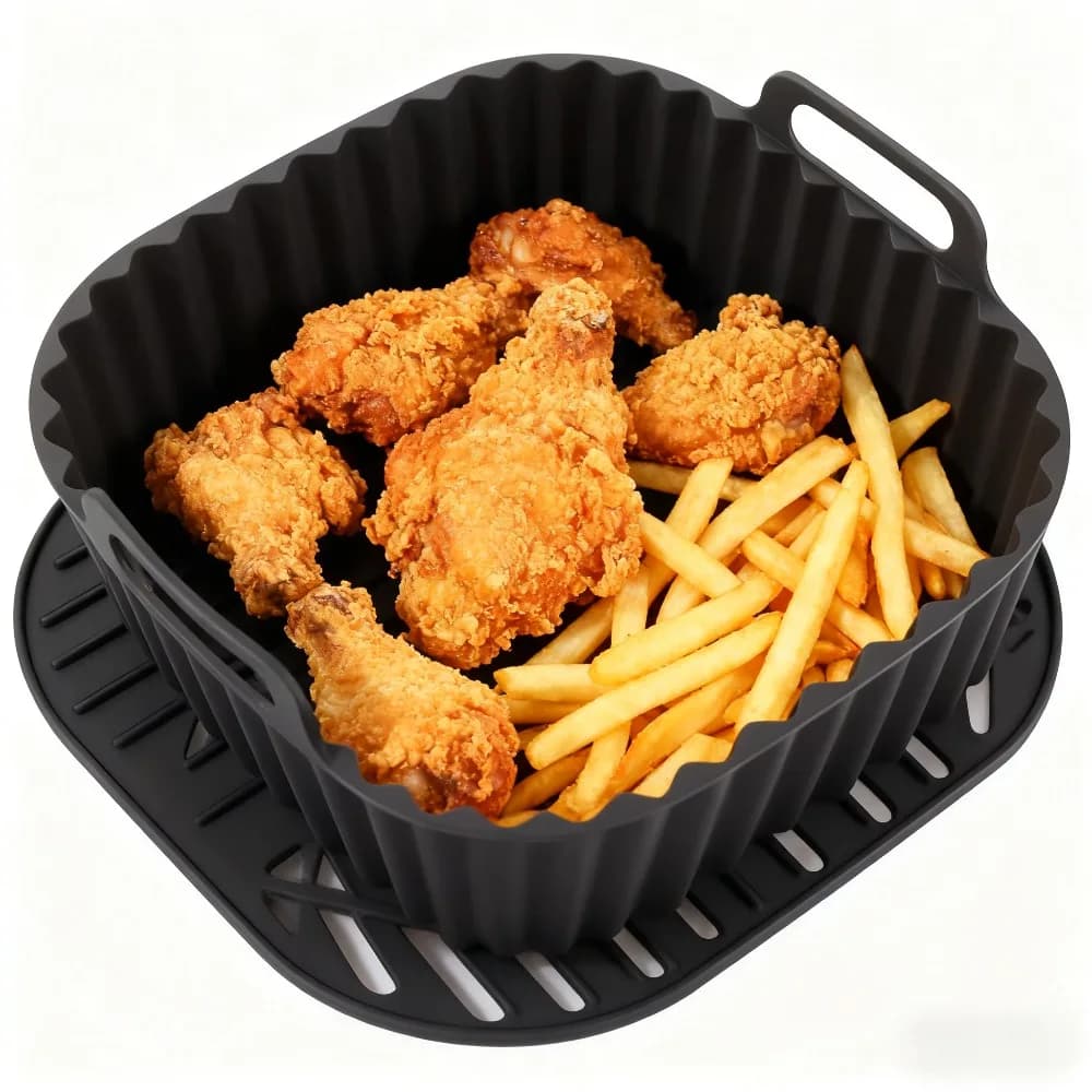 Reusable Silicone Frying Sheet for Air Frying Machine Square Non-stick Mat for Air Frying Basket 4-7QT Microwave Oven Air Frying Machine Accessories