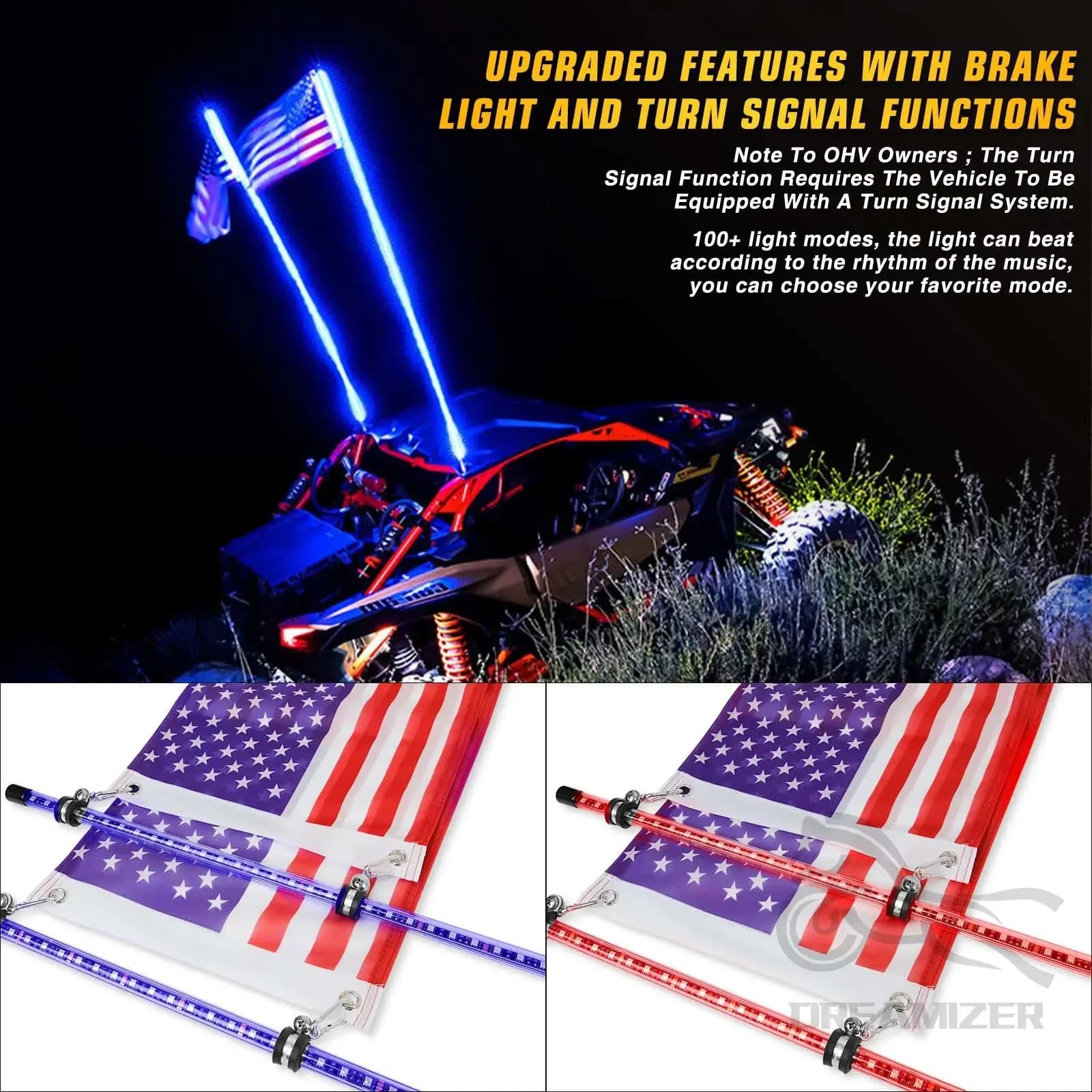 2PCS 3FT LED Frusta Luce Universale RGB LED Asta di bandiera Lampada Antenna colorata Guida Luce decorativa per auto SUV ATV UTV RZR 12V