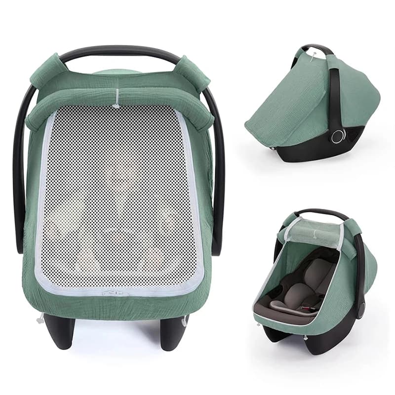 Copertura per Seggiolino Auto per Bambini in Mussola di Cotone Traspirante con Finestra in Rete, Tettuccio per Seggiolino Auto, Copertura per Passeggino, Parasole