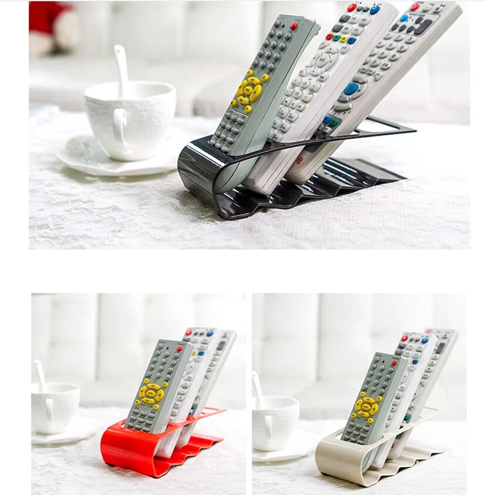 4 Grid Remote Organizer Holder for TV Dvd Vcr Remote Controls Compact Portable Home Desk Storage Rack Antislip Base Grey