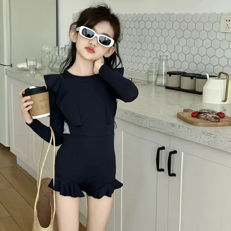 Costume da bagno per ragazze primavera calda 2025 nuovo stile costume da bagno estivo per ragazze costume da bagno per protezione solare a maniche lunghe per bambini sensazione di fascia alta