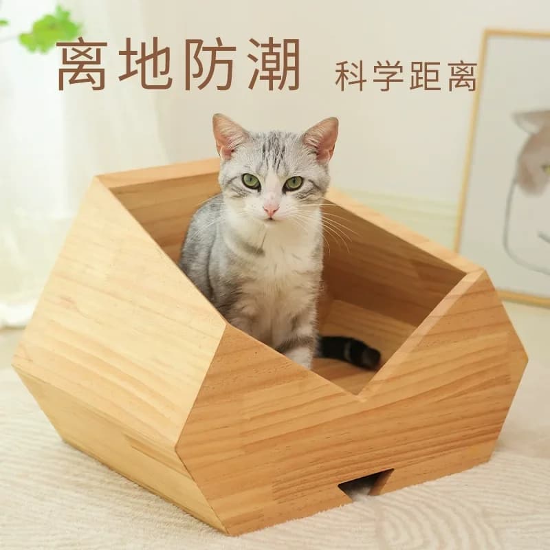 Cuccia per Gatti in Legno Naturale, Nuova Cuccia per Animali Domestici, Letto per Cani e Gatti, Trasportino Poligonale Impermeabile Anti-urina, Gabbia per Animali Domestici