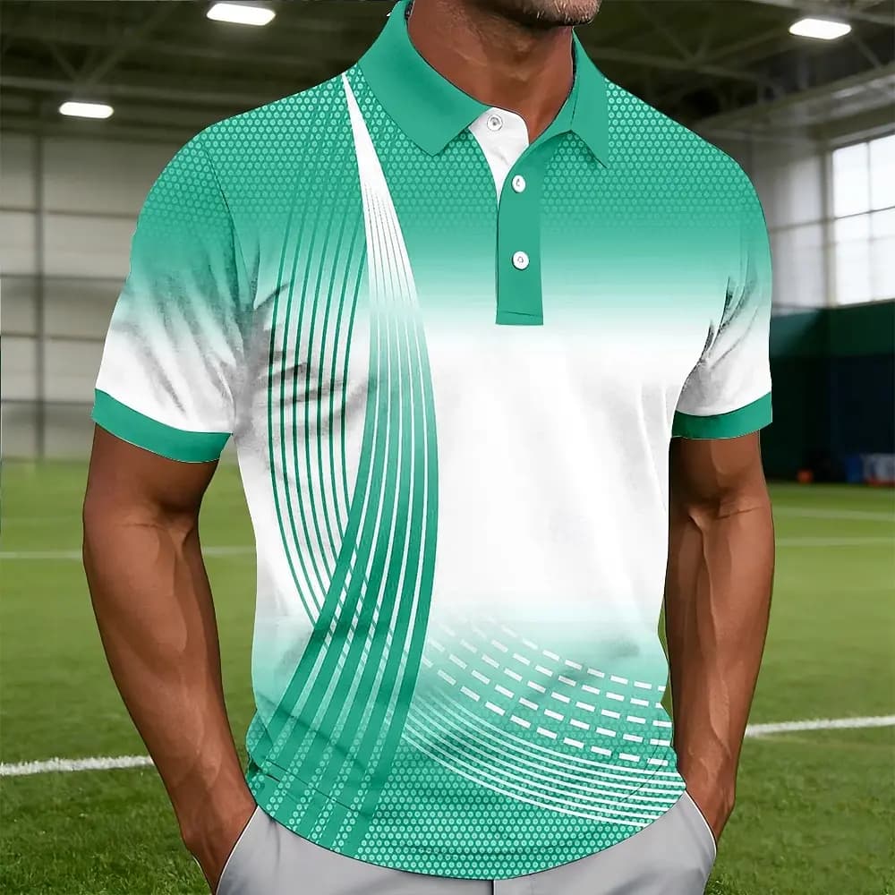 Polo da uomo a maniche corte con motivo geometrico, per golf e tempo libero, stile casual e sportivo