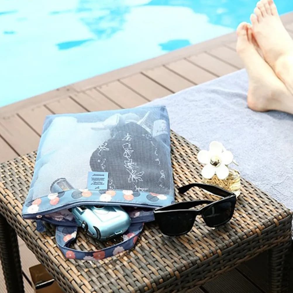 2 Pezzi Borsa a Rete per Costumi da Bagno, Accessori da Spiaggia, Scarpe, Asciugamani - Organizer da Viaggio, Palestra, Piscina - Sacchetto a Rete per Oggetti Vari - Borsa Estiva da Spiaggia