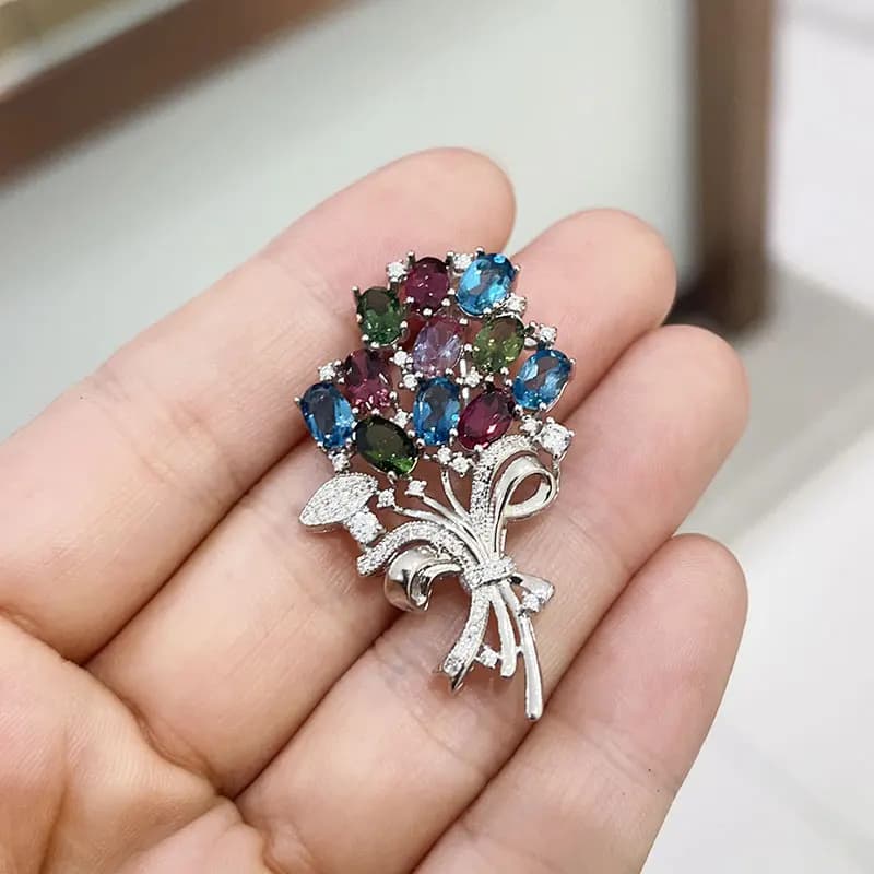 Spilla in argento 925 con topazio e tormalina Alexander autentici, 4mm*6mm, 5ct totali, regalo di compleanno per donna