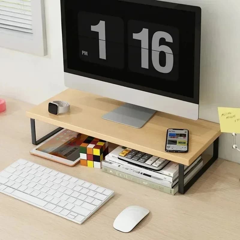 Elevated Monitor Riser Stand, Ergonomic Desktop Computer Holder, Space-Saving Desk Storage Organizer for Home & Office Workspace
