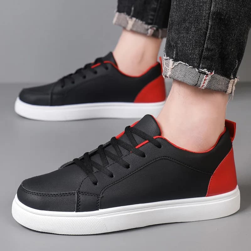 Men's Faux Leather Skate Shoes Non-Slip Thick Sole Lace Up Low Top Fashion Comfort Daily Walking Sneakers