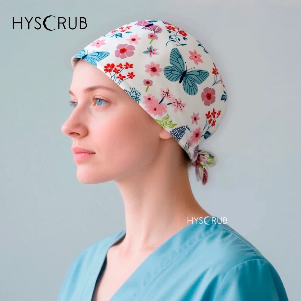 Berretto chirurgico stampato con farfalla di cartone animato Berretto per scrub Cappello per sala operatoria Cappello per scrub medico