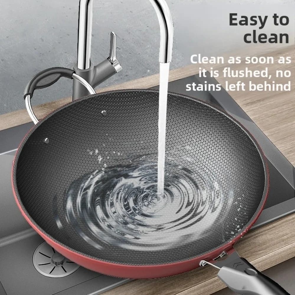 Wok in Ghisa 30/32/34cm with Area in Nido d'Ape, Multifunctional pan for Jumping in Padella, Easy to clean, Kitchen Tool Anti-stick