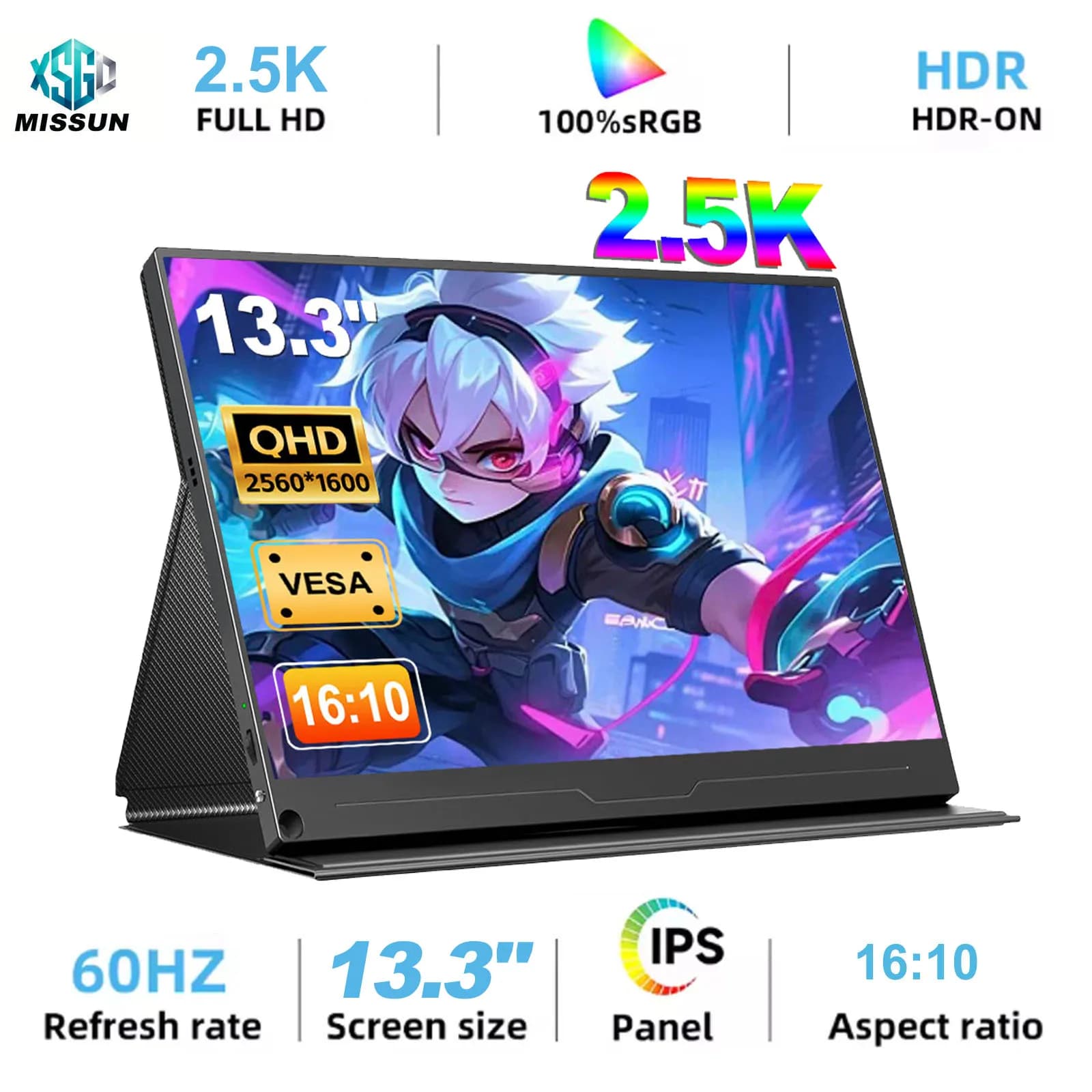 Monitor Portatile HOWENS 13.3 Pollici 2560x1600P, Display Esteso IPS LCD con Supporto VESA, USB-C, Mini HDMI per Laptop e PC