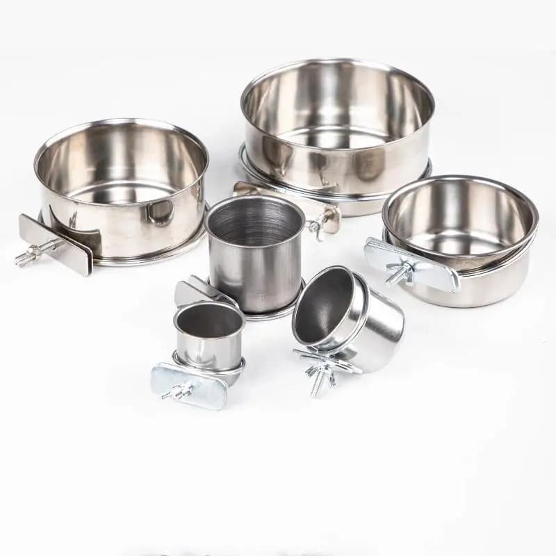 Hanging Pet Bird Cage Stainless Steel Leakproof Food Water Bowl with Fixing Clamp for Budgie Cockatiel Daily Use