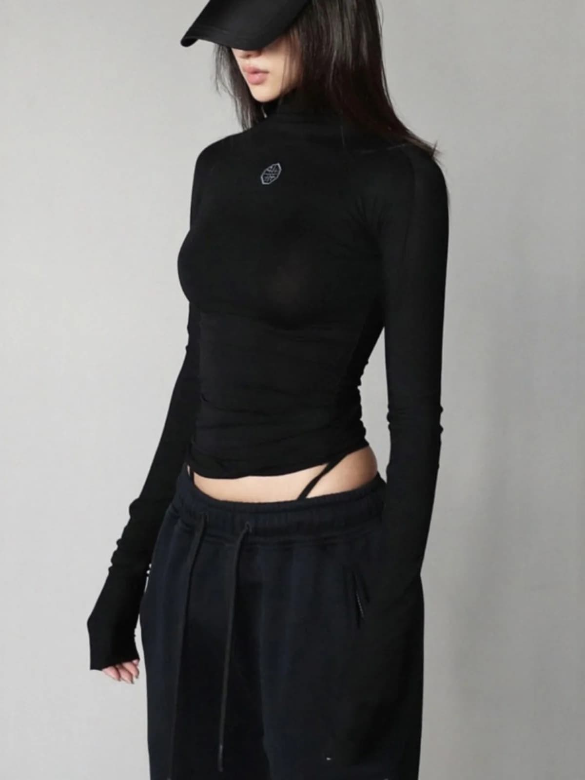 Maglia a Collo Alto Aderente in Maglia, Stile Casual Autunno Inverno, Top in Cotone a Maniche Lunghe alla Moda per Giovani Donne