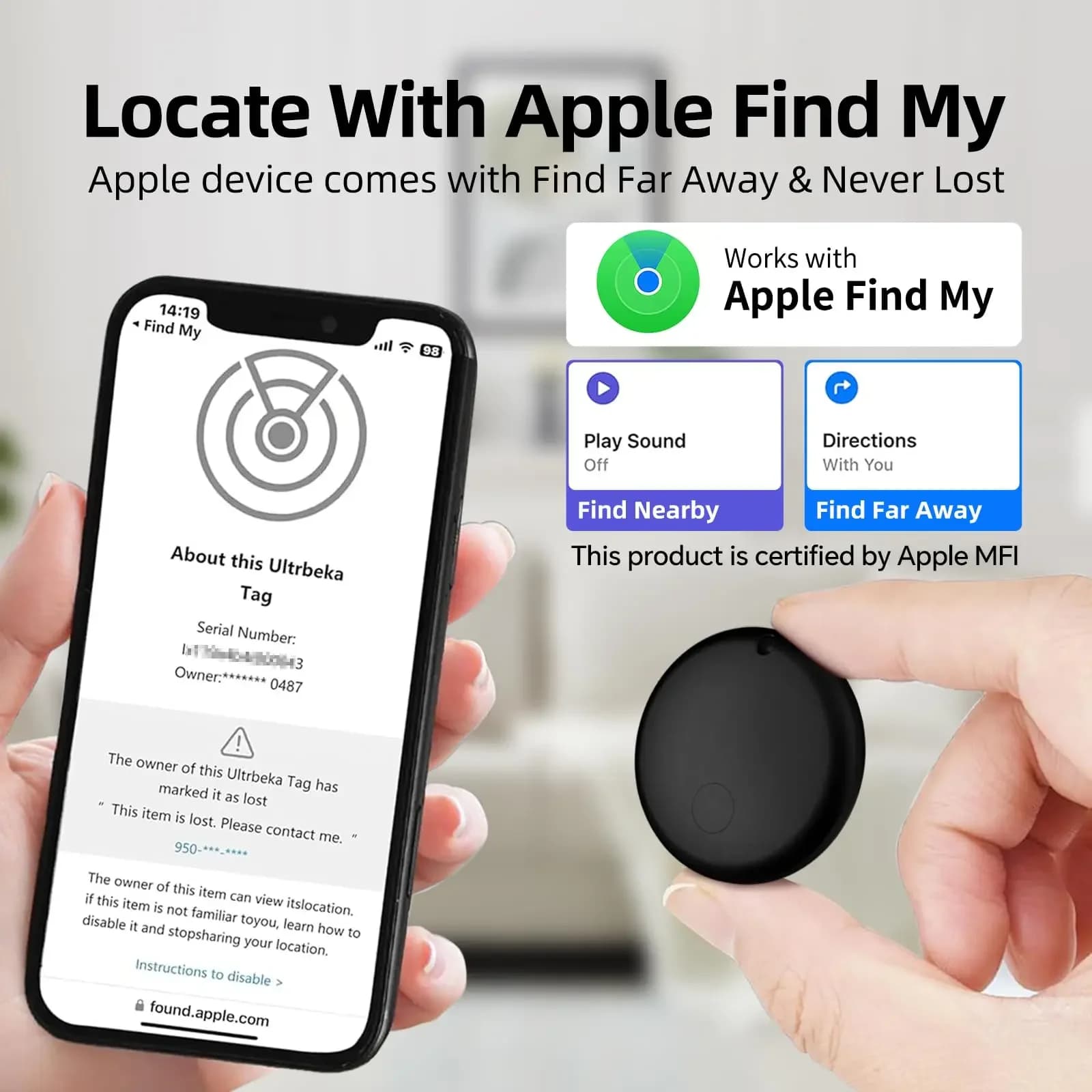 Dispositivo di localizzazione wireless Bluetooth Localizzatore di etichette aeree con Apple Trova i miei ricercatori di oggetti intelligenti per chiavi dell'auto Zaino per bagagli