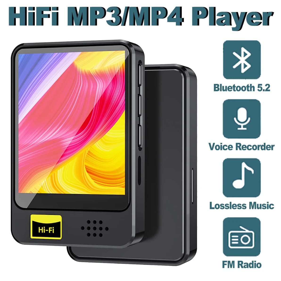 Schermo da 1,8 pollici Lettore MP3 Bluetooth 5.2 HiFi Lossless Qualità del suono Lettore musicale Riproduzione video MP4 Registratore radio FM E-Book