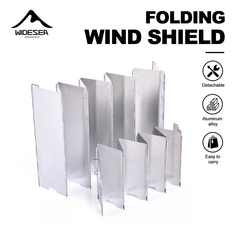 Widesea Portable Camping Windproof Protector Aluminum Alloy Stainless steel 9 pieces Windproof stove screen with storage box for outdoor Coo