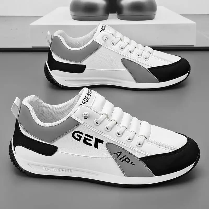 New 2026 Men's Spring Shoes Leather Surface Waterproof Versatile Casual Running Shoes Soft Bottom Trendy White Shoes