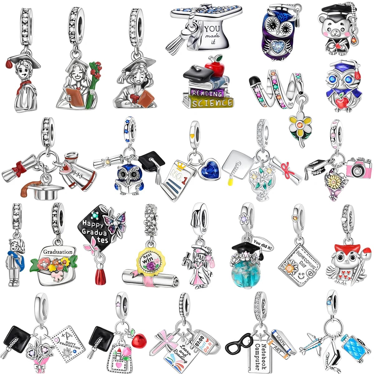 Ciondoli Originali in Argento Sterling 925 a Forma di Cappello di Laurea, per Bracciali e Collane, Regalo Fai-da-Te per Donne