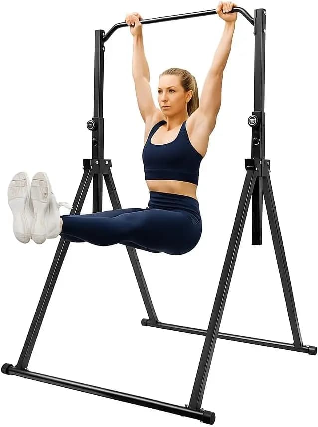 Foldable Training Tower with Traction Bar, Dip Height Adjustable for Home Gym, Multifunction Fitness Equipment for Strength Training