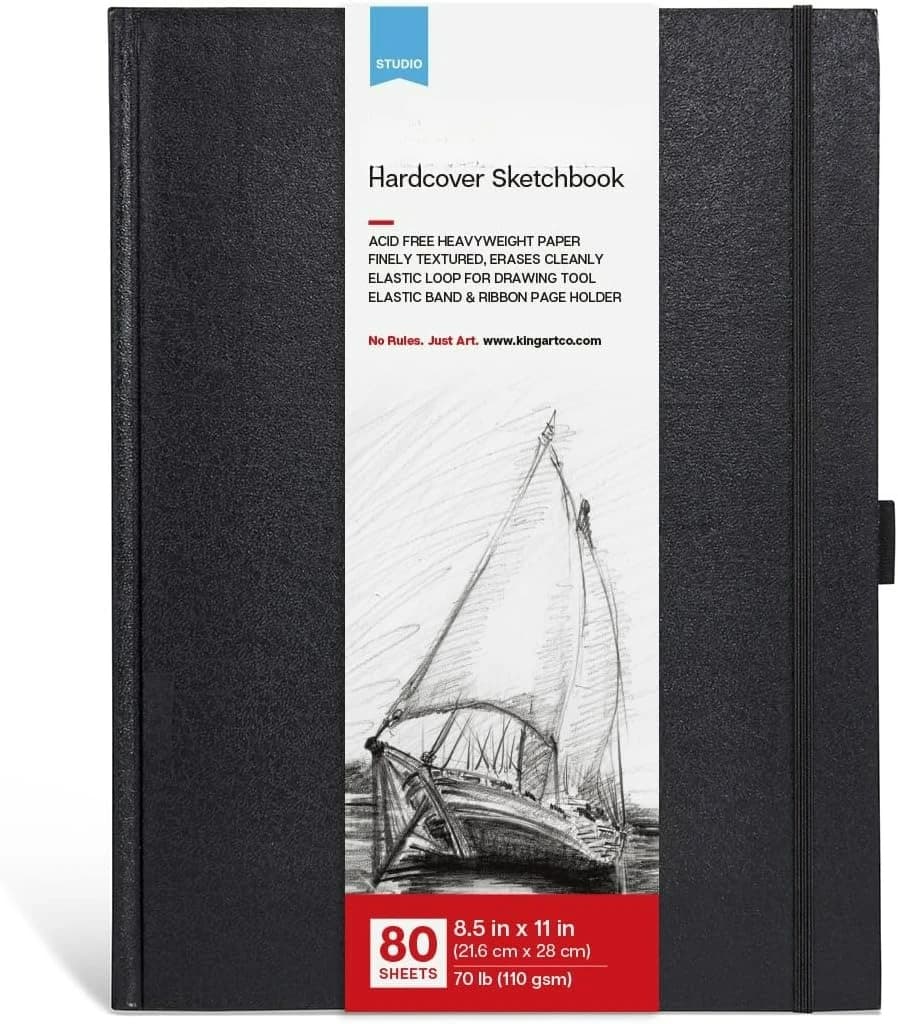 Hardcover Sketchbook Journal – 8.5 x 11 Inch, 1-Pack – 80 Sheets (160 Pages), 70 lb (110 GSM) Acid-Free Heavyweight Black Bound Notebook