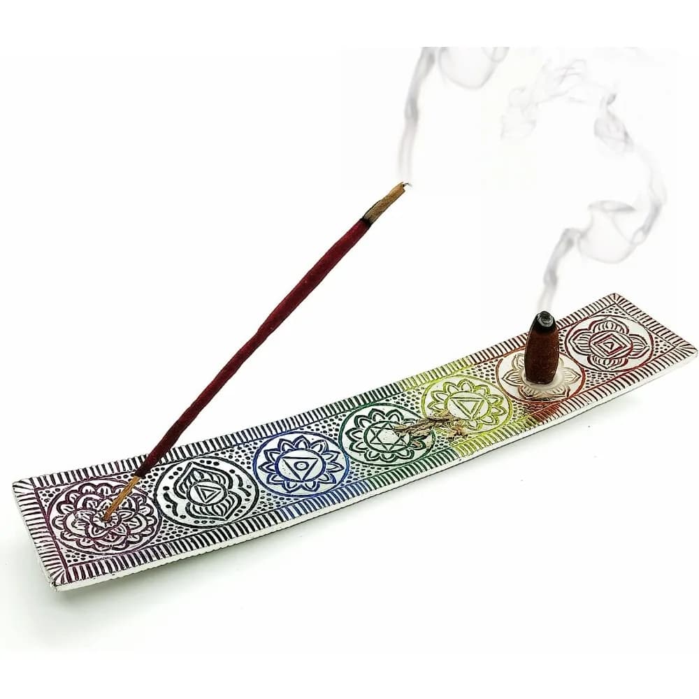 porta incenso chakra per bastoncini - porta inserti doppi fatti a mano | perfetto come supporto per inssense spirituale o meditazione (10 pollici)