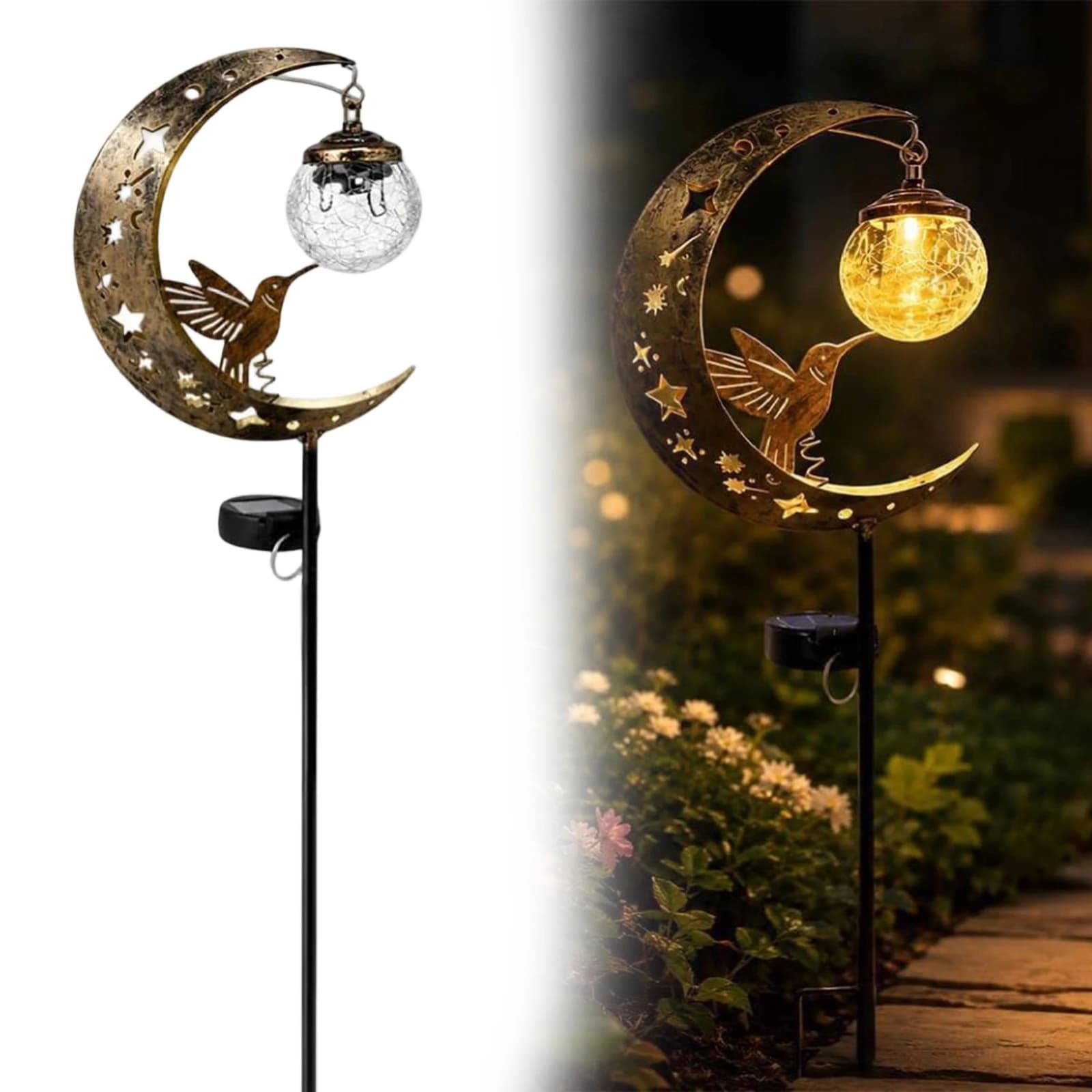 Solar Powered Moon-Shaped Ground Light IP45 Waterproof Built-In Solar Panel for Terraces Lawns Courtyards Walkways Porches