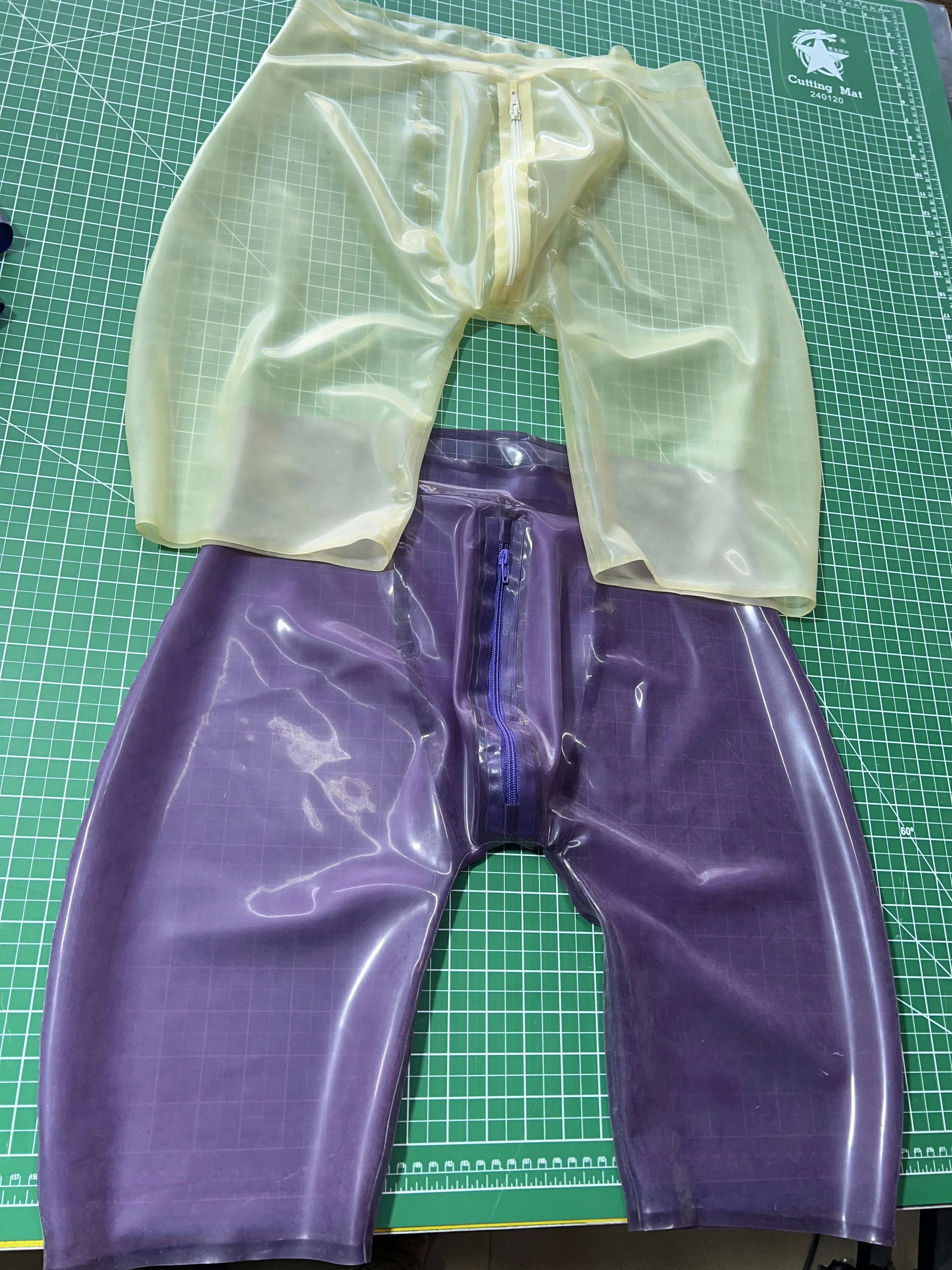 Pantaloncini da uomo in gomma naturale fatti a mano con cerniera frontale, leggings elasticizzati a compressione, abbigliamento da club