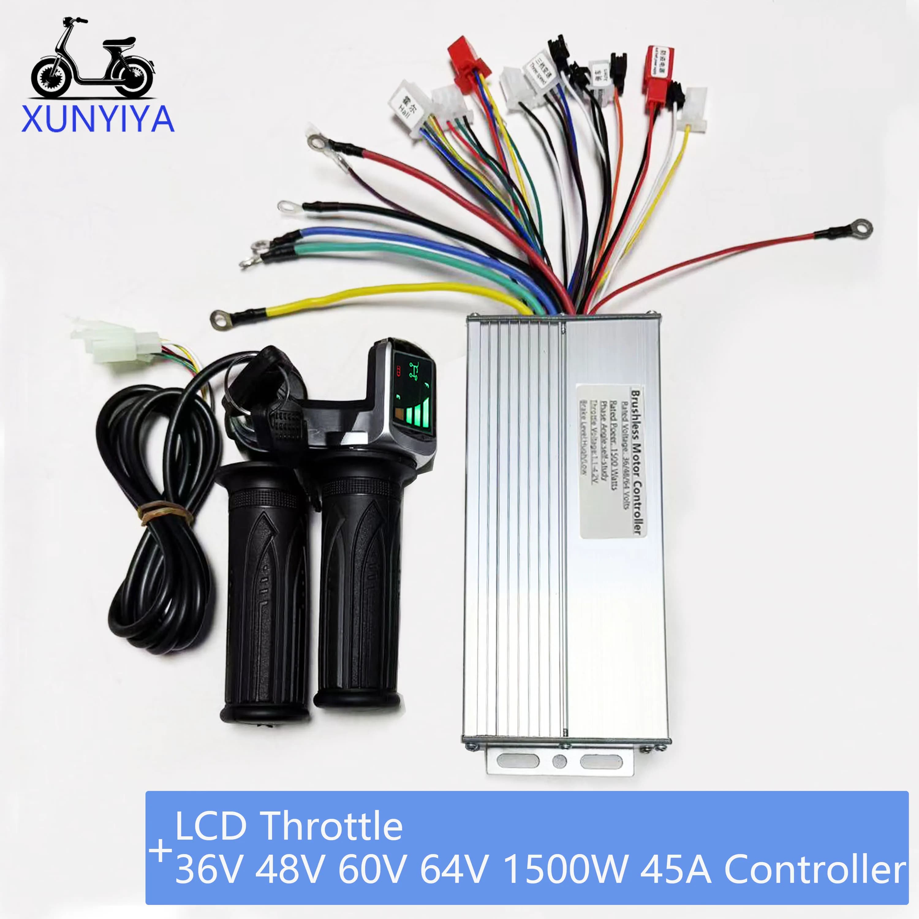Brushless motor controller 36V/48V/60V/64V 1500W 45A with LCD Power Display Throttle Repair Kit for E-Bike tricycle Scooter
