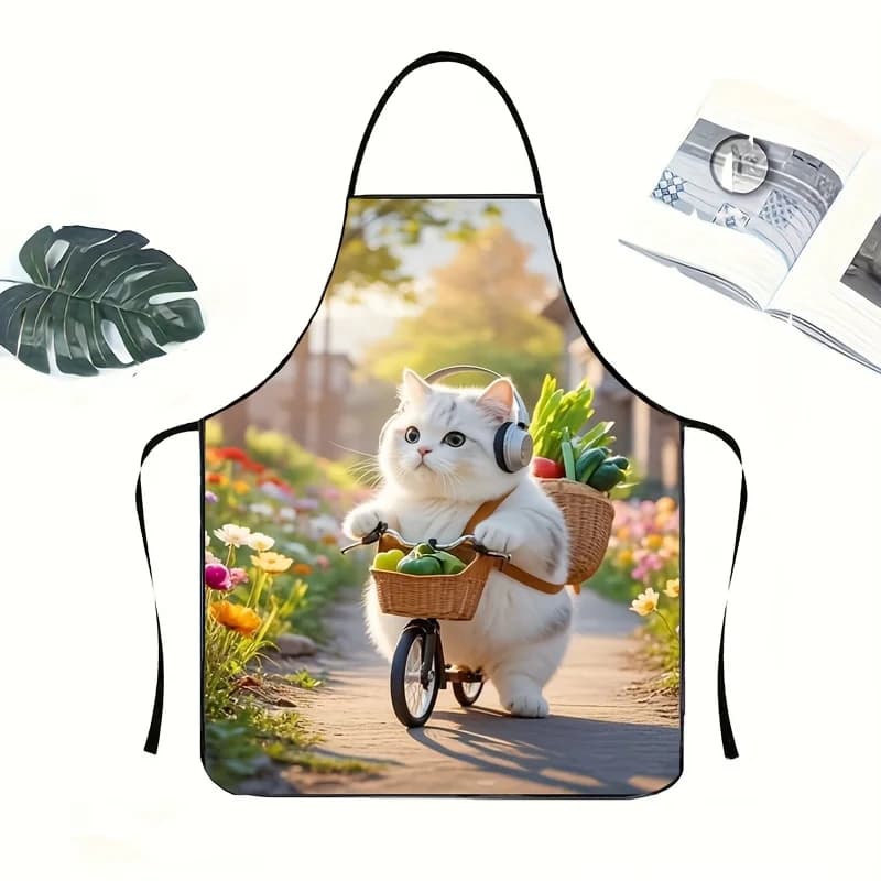 Grembiule da cucina floreale per bicicletta, adorabile gatto grasso, 1 pezzo, perfetto per uomini e donne, giardino e uso esterno