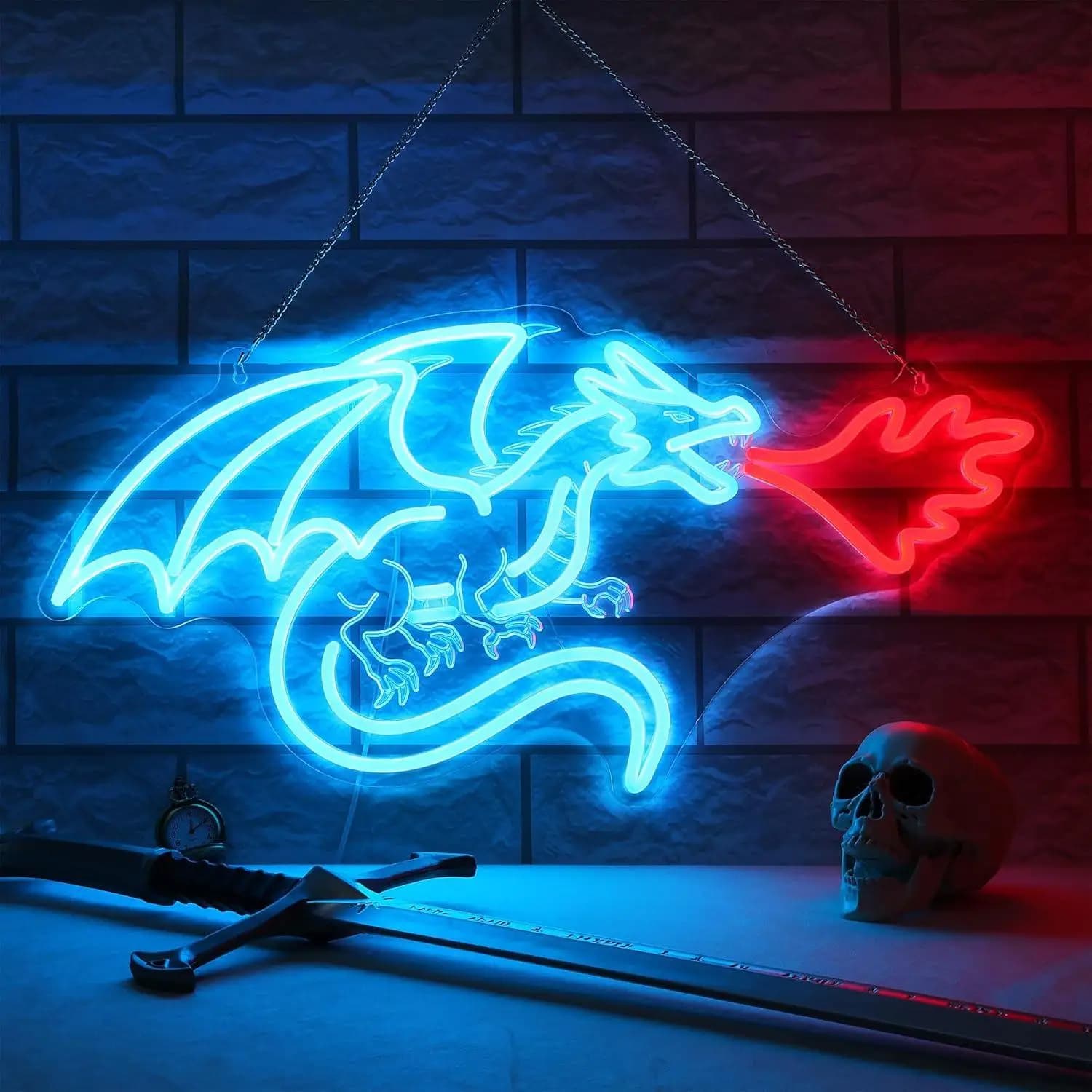 Insegna al Neon a Forma di Drago, Luce LED Dimmerabile, Decorazione da Parete per Camera da Letto, Festa, Regalo di Natale, Arte per Stanze di Bambini, Adolescenti e Adulti, Arredamento Casa