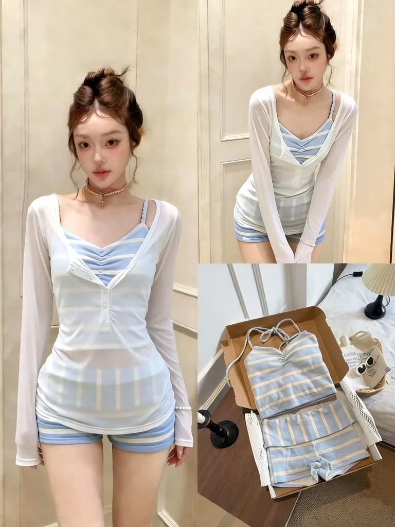 Costume da bagno intero da donna Sea Salt Diary coreano con spalline, modello carino, che nasconde le imperfezioni e snellisce, ideale per vacanze e sorgenti termali, stile conservativo.