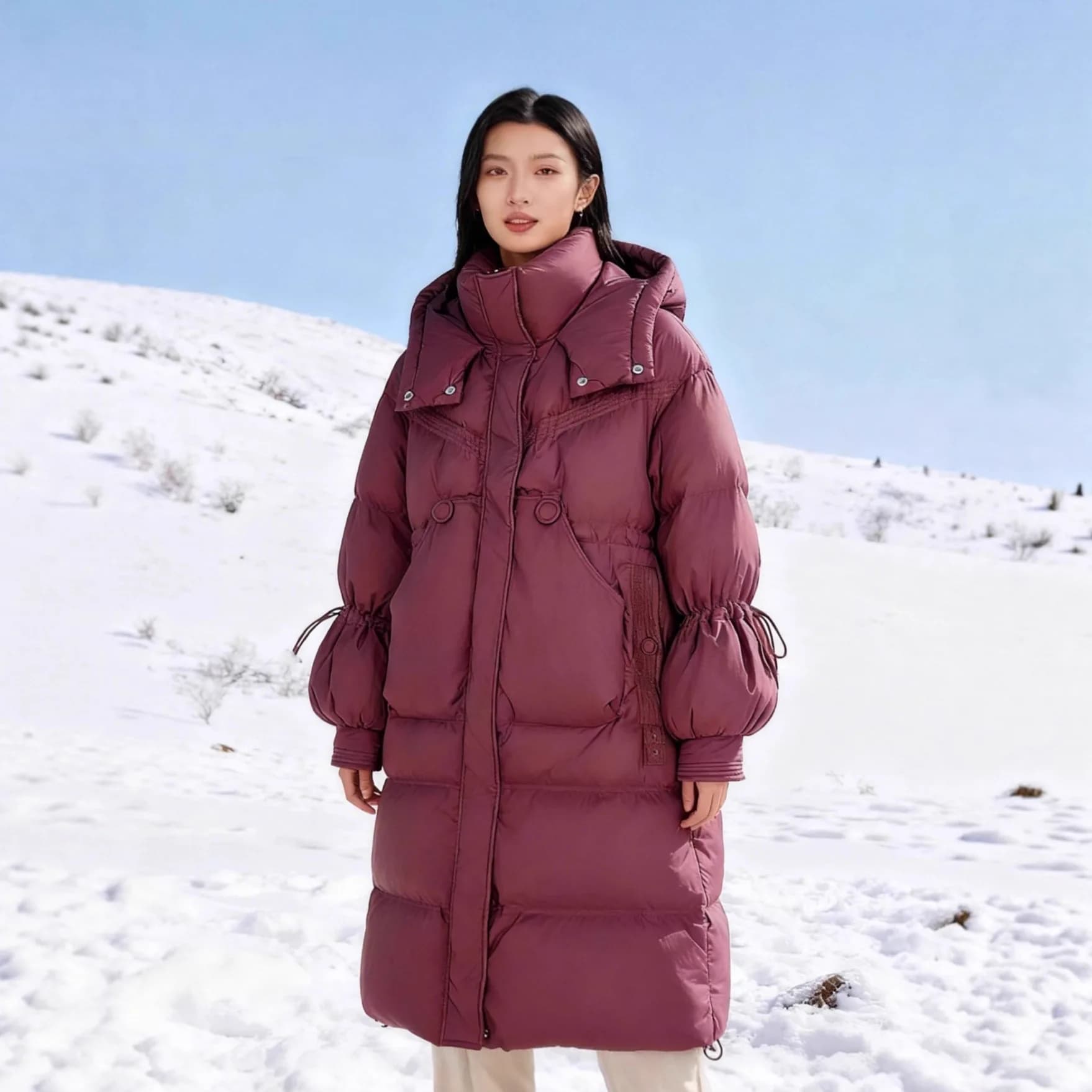 2025 Piumino invernale da donna nuovo Pendolarismo Moda Felpa con cappuccio Giacca con maniche a bocciolo di fiore