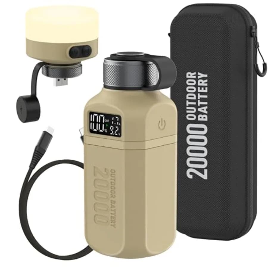 Power Bank Robusto da 20000mAh con Ricarica Rapida USB-C PD, Impermeabile IP68, Antiurto, Include Lanterna da Campeggio Tattica da 420lm