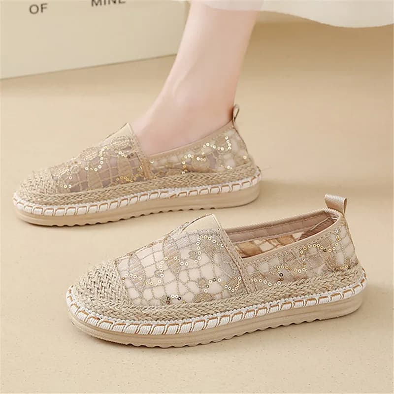 Fashion new moccasins with lace sequins for women espadrillas slip on apartments casual women's breathable walking shoes