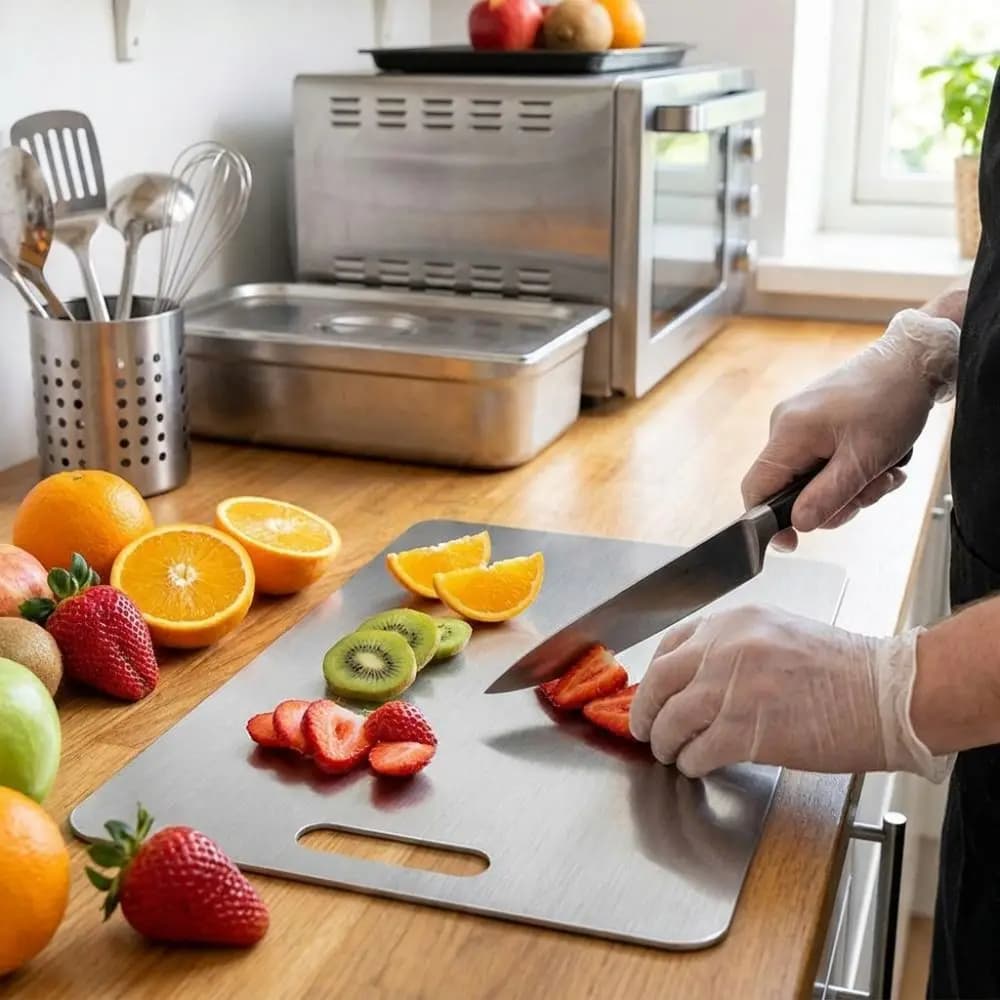 Double-Sided Stainless Steel Cutting Board Mildew-Proof Thickened Kneading Board Multi-functional Chopping Tray Dough Kneading