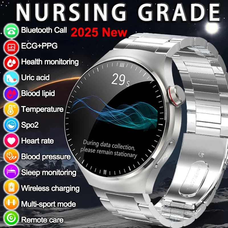 2025 New Micro Physical Examination Blood Lipids Uric Acid Blood oxygen Smart Watch Men ECG+PPG Clock Bluetooth call Smart watch