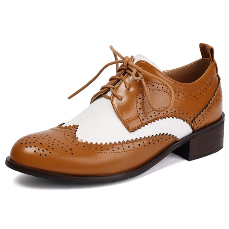 2026 Women's Low Heels Loafers Shoes Big Size 48 Oxfords Elegant Patchwork Black Brown Short Heeled Office Wedding Shoes Ladies