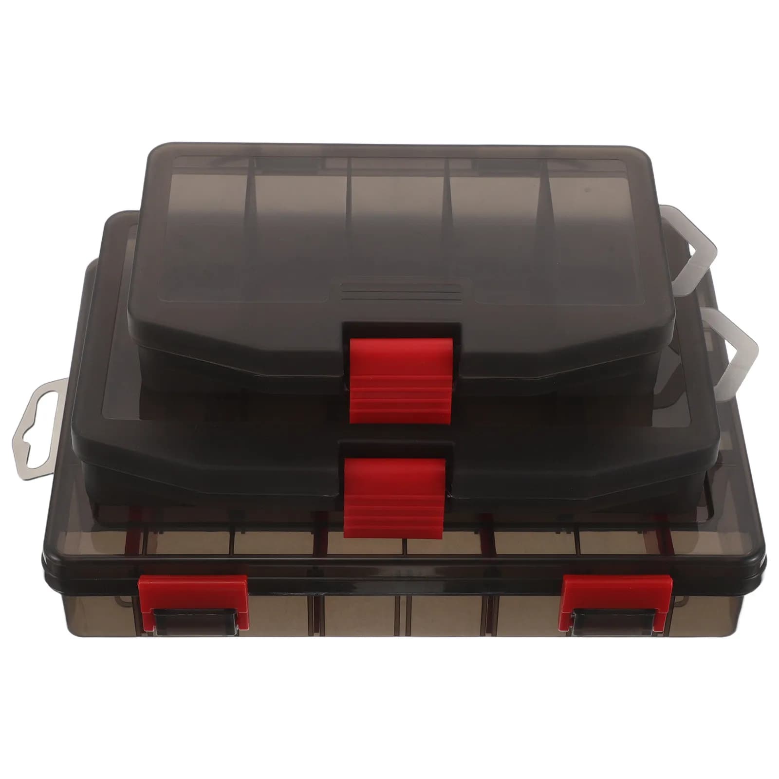 3 piece compact fishing bait box, small fishing gear organizer with transparent cover, PP waterproof case with multiple kayak compartments