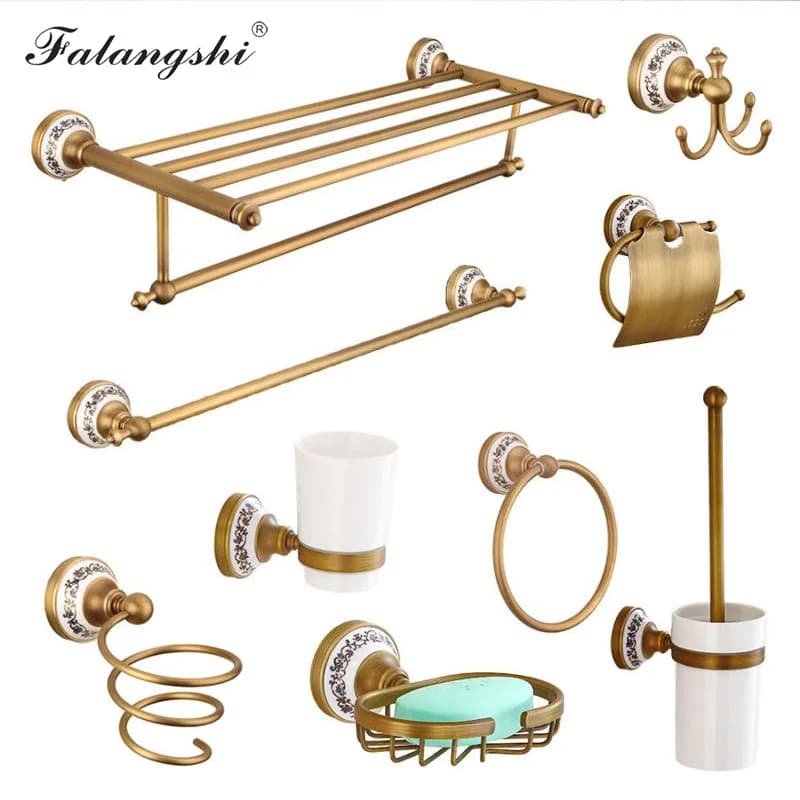 Base in porcellana Set di accessori per il bagno Portasciugamani Portaspazzolino Portarotolo di carta igienica Portasapone a parete Bronzo WB8803