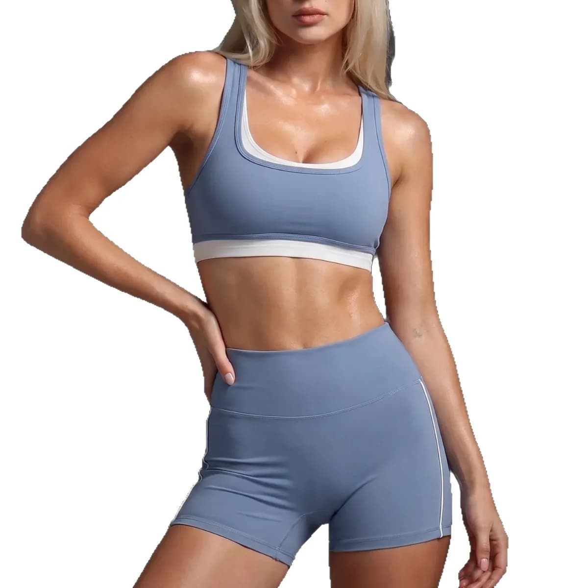 Completo Sportivo da Donna 2 Pezzi: Reggiseno Sportivo a Doppio Strato e Pantaloncini a Vita Alta per Yoga, Palestra, Fitness e Corsa