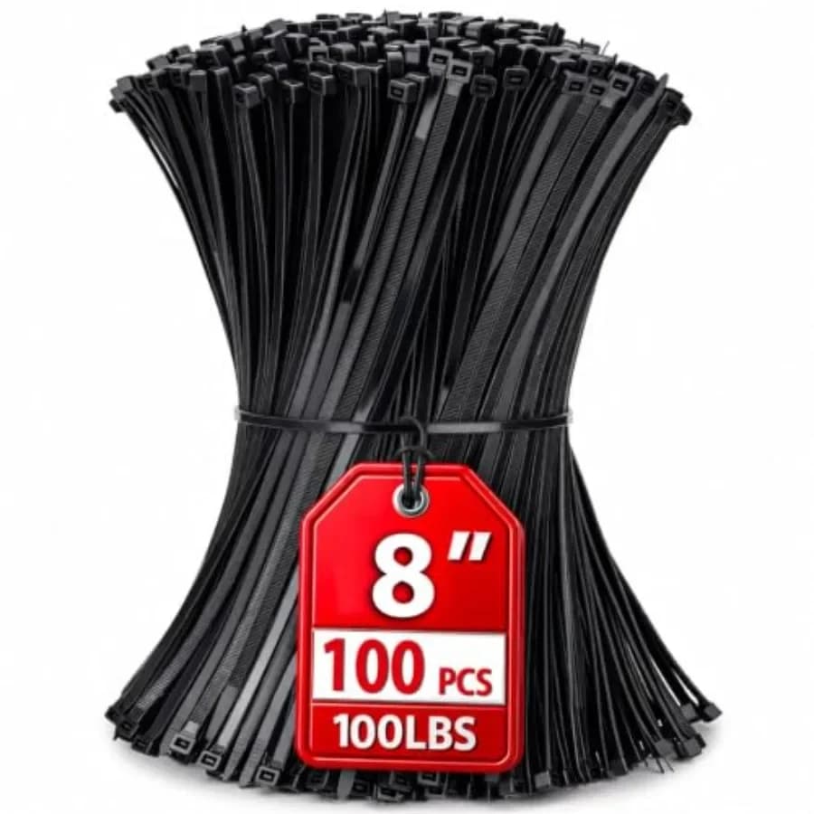 Zip Ties 8 inch, 100 Pack Heavy Duty Zip Ties with 100 lbs Tensile Strength, Self-Locking Nylon Cable Ties, Wire Ties for indoo