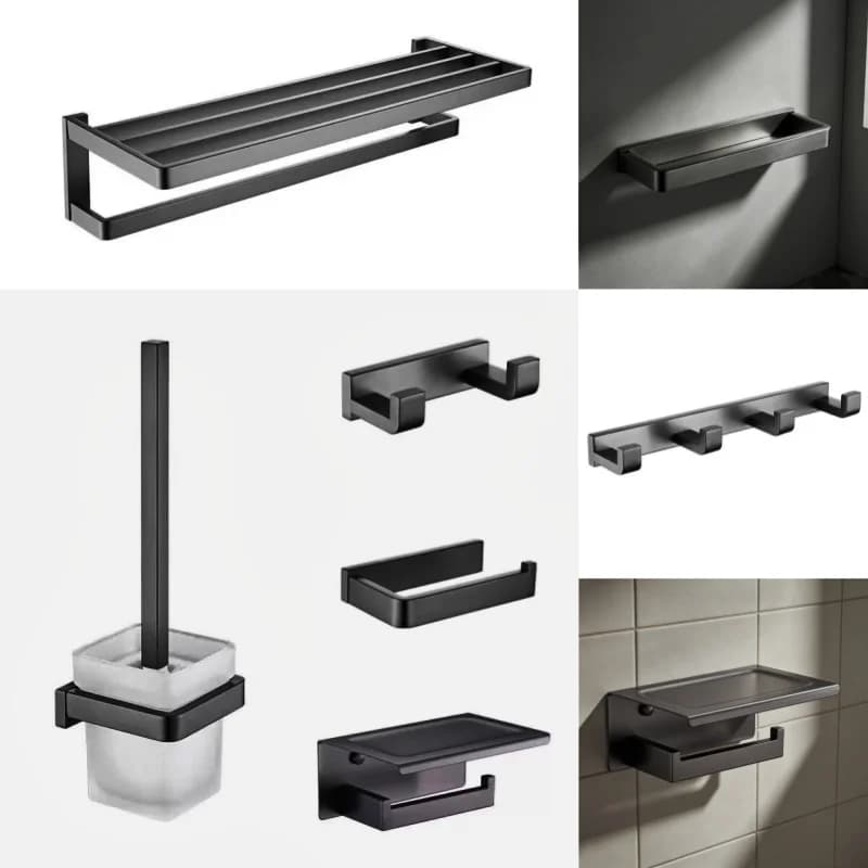 Brushed Grey Wall Mount Shelf Toilet Bath Hardware 2/4/6 Hook Paper Holder Towel Bar Rack Rail Rod Robe Hook Hanger