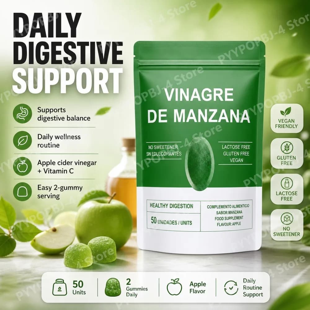 Caramelle Gommose all'Aceto di Mele con Vitamina C, Pectina, Vegane, Gusto Naturale di Mela, Senza Zucchero, Integratore Quotidiano per il Benessere, 50 Caramelle