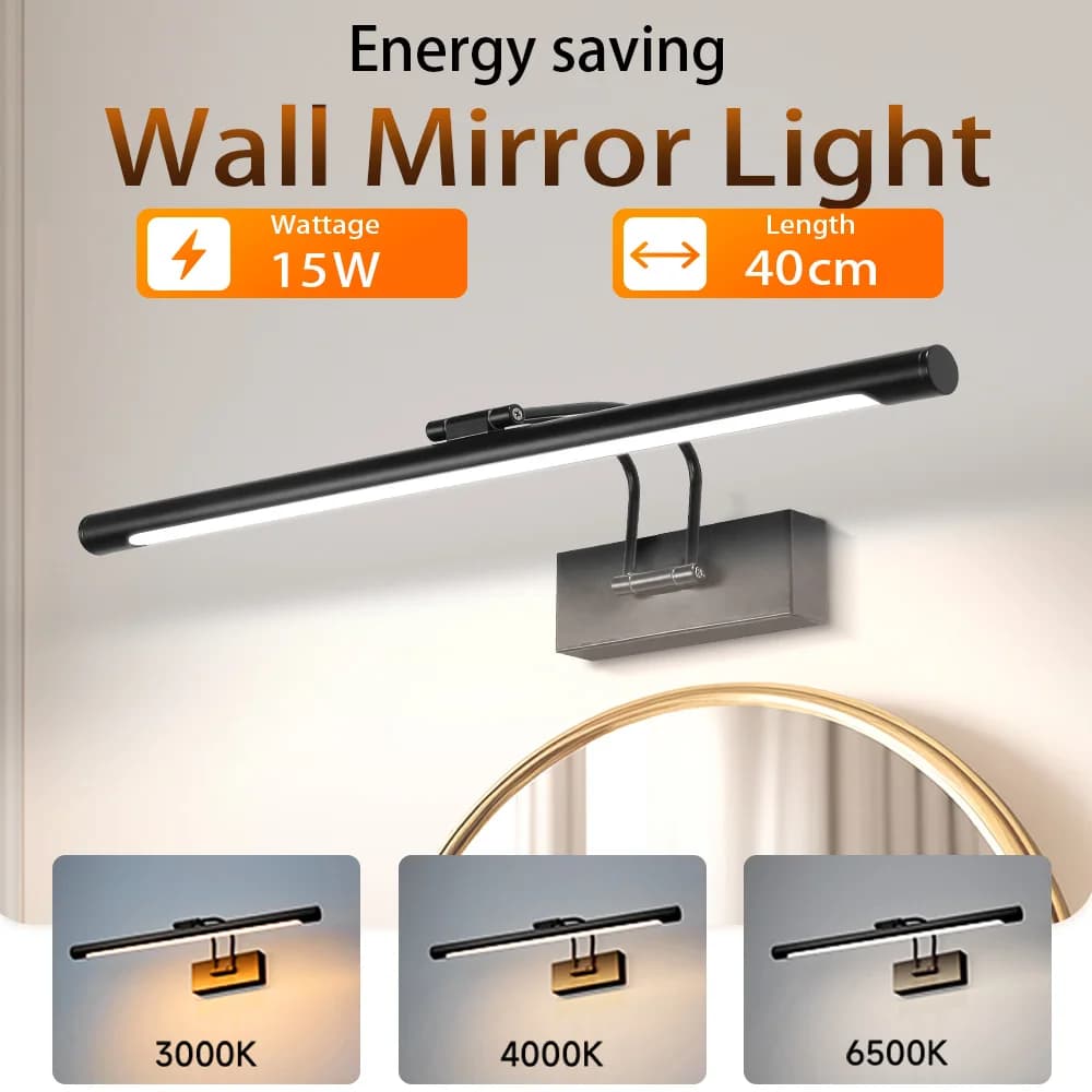 Lampada da parete a LED da 40 cm Lampada da specchio a 3 colori con attenuazione Luce moderna per camera da letto Decorazione da parete per bagno Illuminazione Lampade da parete per interni 220V